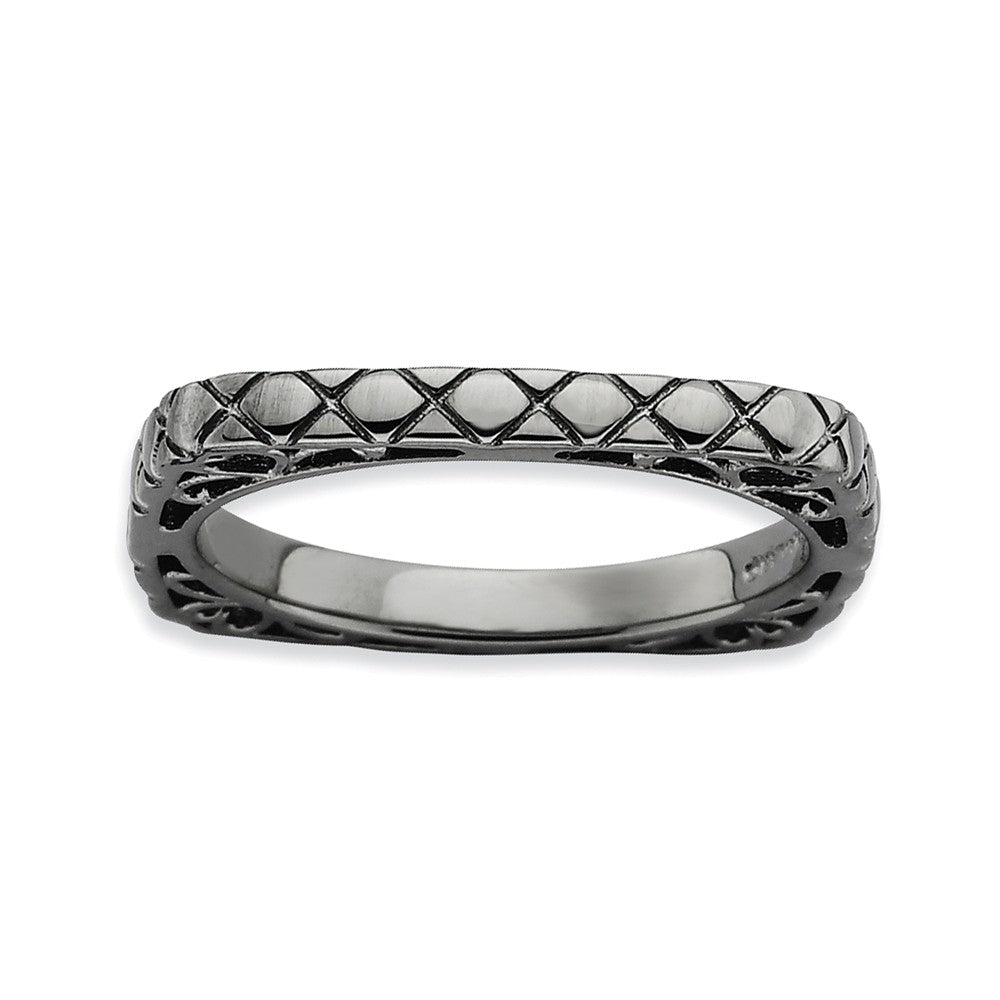 2.25mm Stackable Black Plated Silver Square Snake Skin Band, Item R9507 by The Black Bow Jewelry Co.