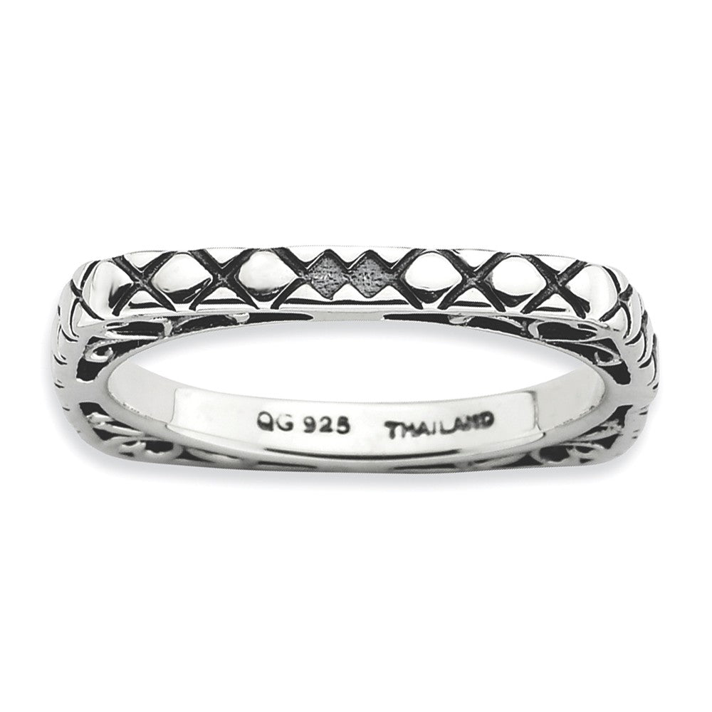 2.25mm Stackable Antiqued Sterling Silver Square Snake Skin Band, Item R9508 by The Black Bow Jewelry Co.