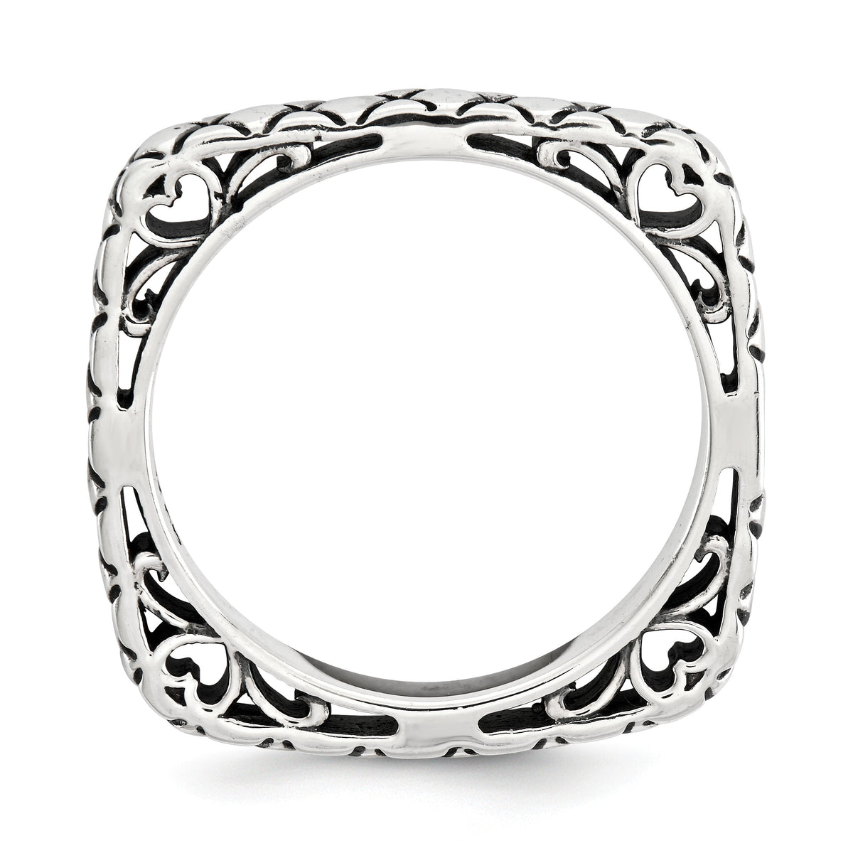 Alternate view of the 2.25mm Stackable Antiqued Sterling Silver Square Snake Skin Band by The Black Bow Jewelry Co.