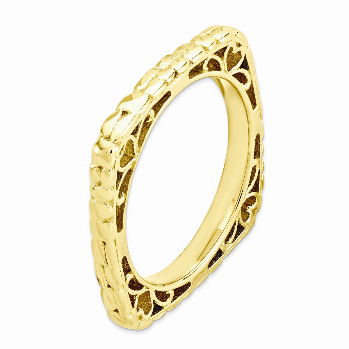 Alternate view of the 2.25mm Stackable 18K Yellow Gold Plated Silver Square Band by The Black Bow Jewelry Co.