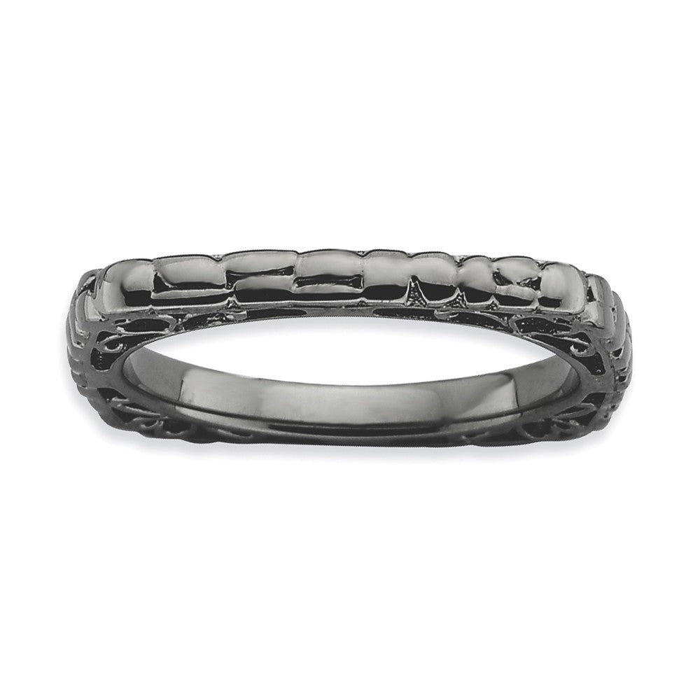2.25mm Stackable Black Plated Silver Square Cobblestone Band, Item R9512 by The Black Bow Jewelry Co.