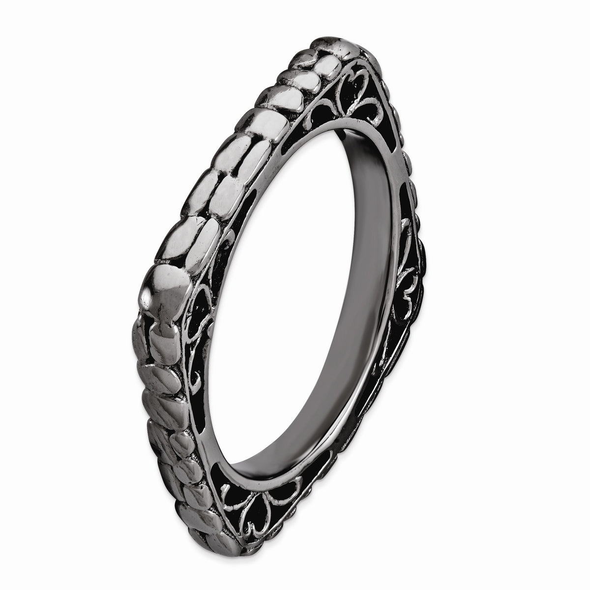 Alternate view of the 2.25mm Stackable Black Plated Silver Square Cobblestone Band by The Black Bow Jewelry Co.
