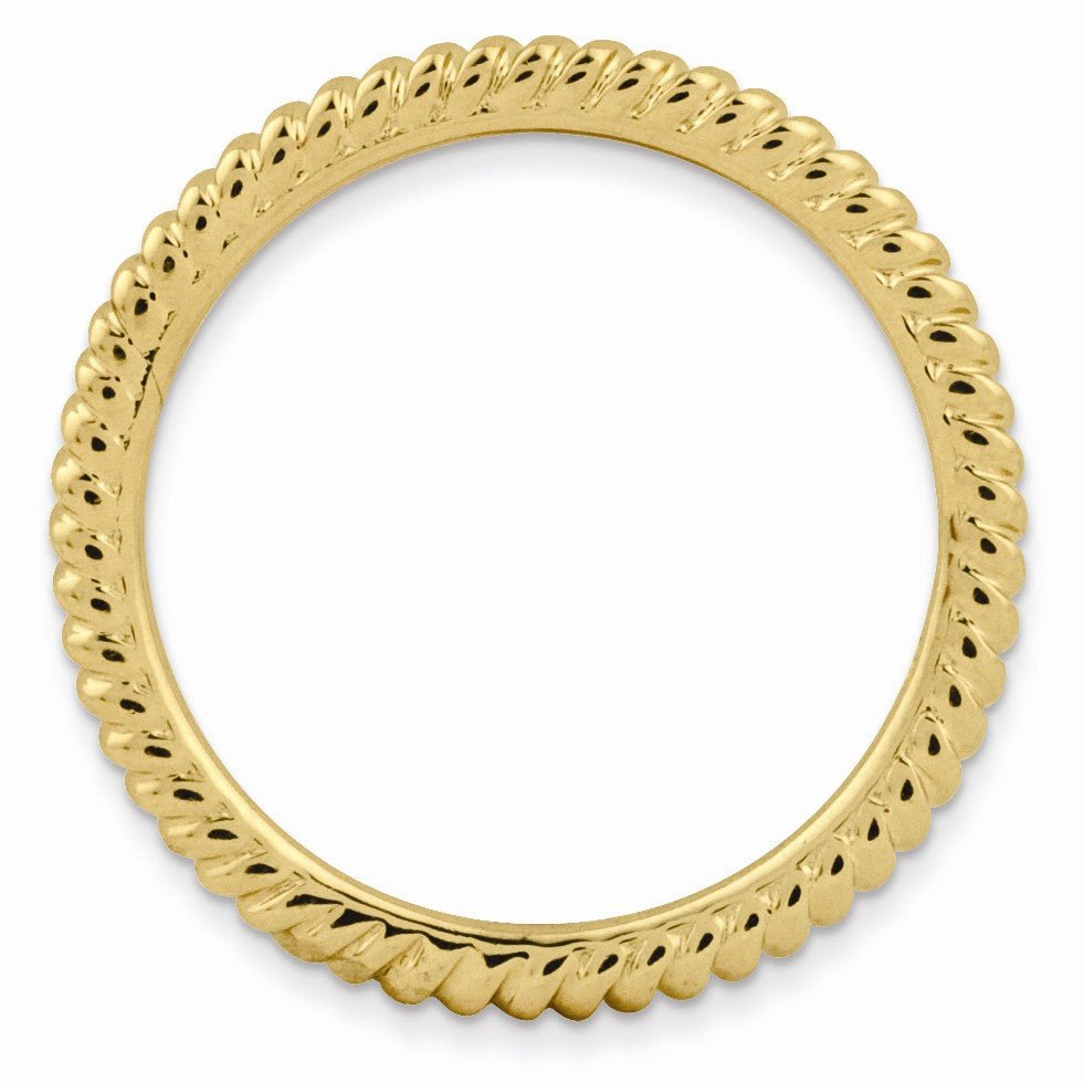 Alternate view of the 1.5mm Stackable 14K Yellow Gold Plated Silver Twisted Band by The Black Bow Jewelry Co.