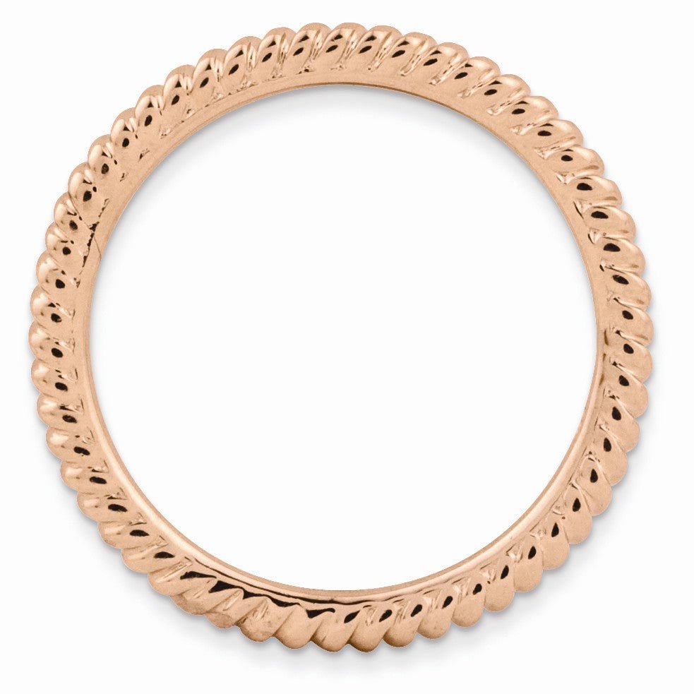 Alternate view of the 1.5mm Stackable 14K Rose Gold Plated Silver Twisted Band by The Black Bow Jewelry Co.