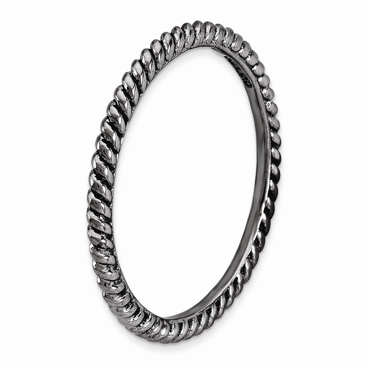 Alternate view of the 1.5mm Stackable Black Plated Silver Twisted Band by The Black Bow Jewelry Co.
