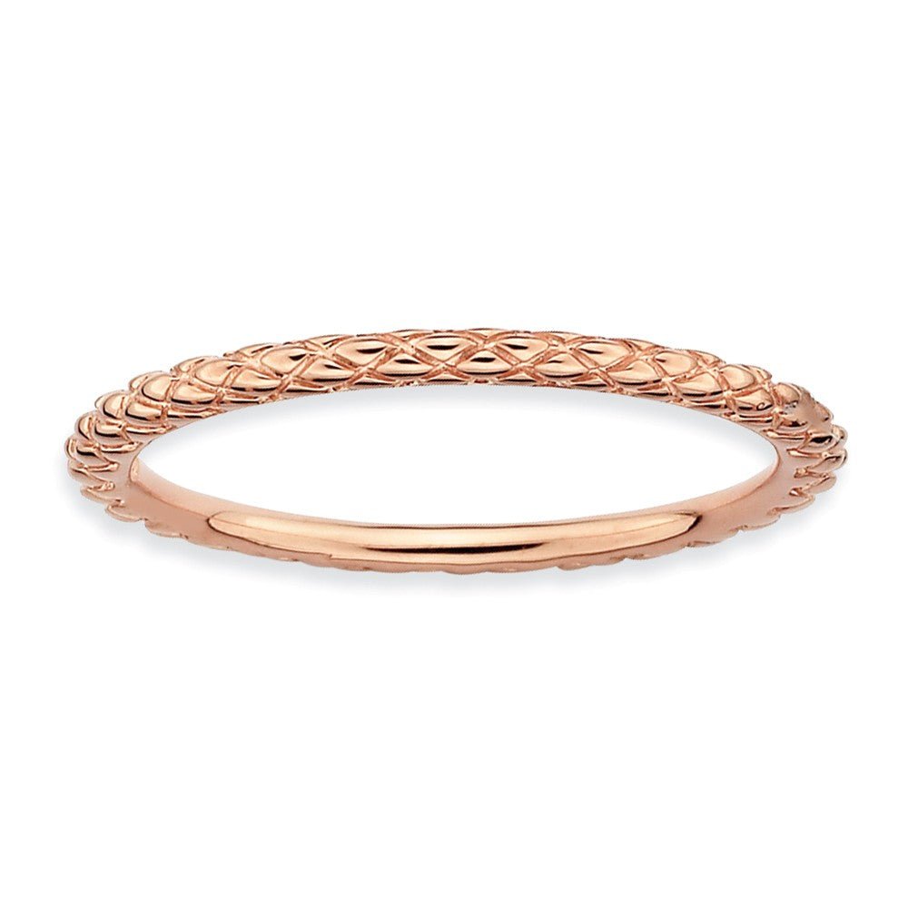 1.5mm Stackable 14K Rose Gold Plated Silver Crisscross Band, Item R9524 by The Black Bow Jewelry Co.