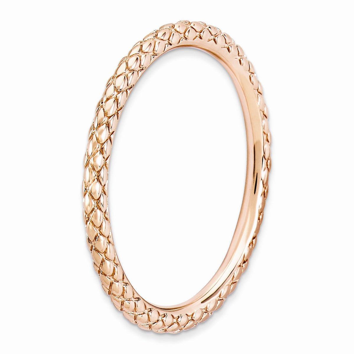 Alternate view of the 1.5mm Stackable 14K Rose Gold Plated Silver Crisscross Band by The Black Bow Jewelry Co.