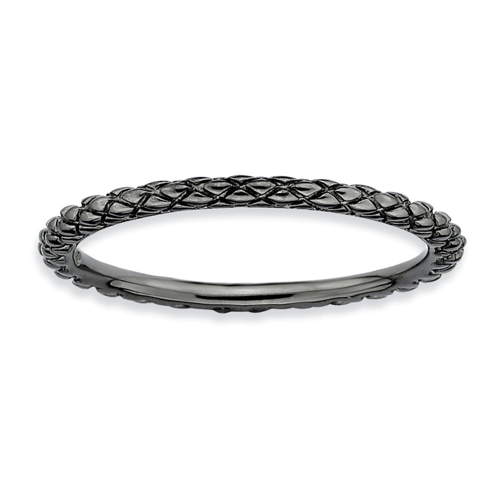 1.5mm Stackable Black Plated Silver Crisscross Band, Item R9525 by The Black Bow Jewelry Co.