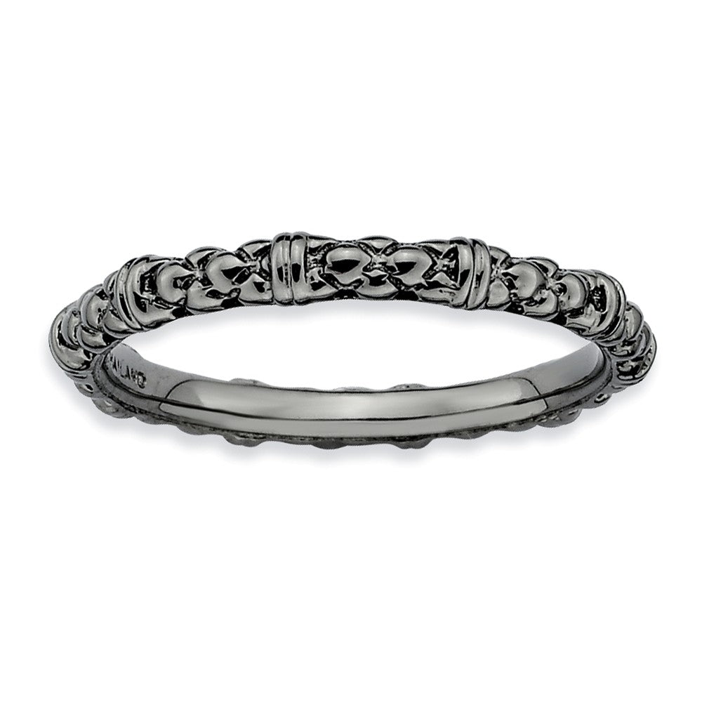 2.25mm Stackable Black Plated Silver Popcorn Band, Item R9541 by The Black Bow Jewelry Co.