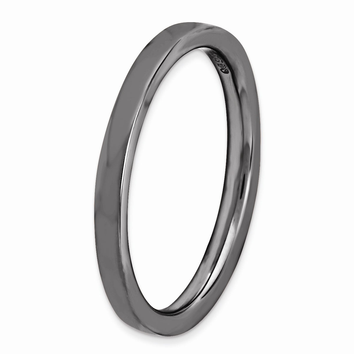 Alternate view of the 2.25mm Stackable Black Plated Silver Semi Rounded Band by The Black Bow Jewelry Co.