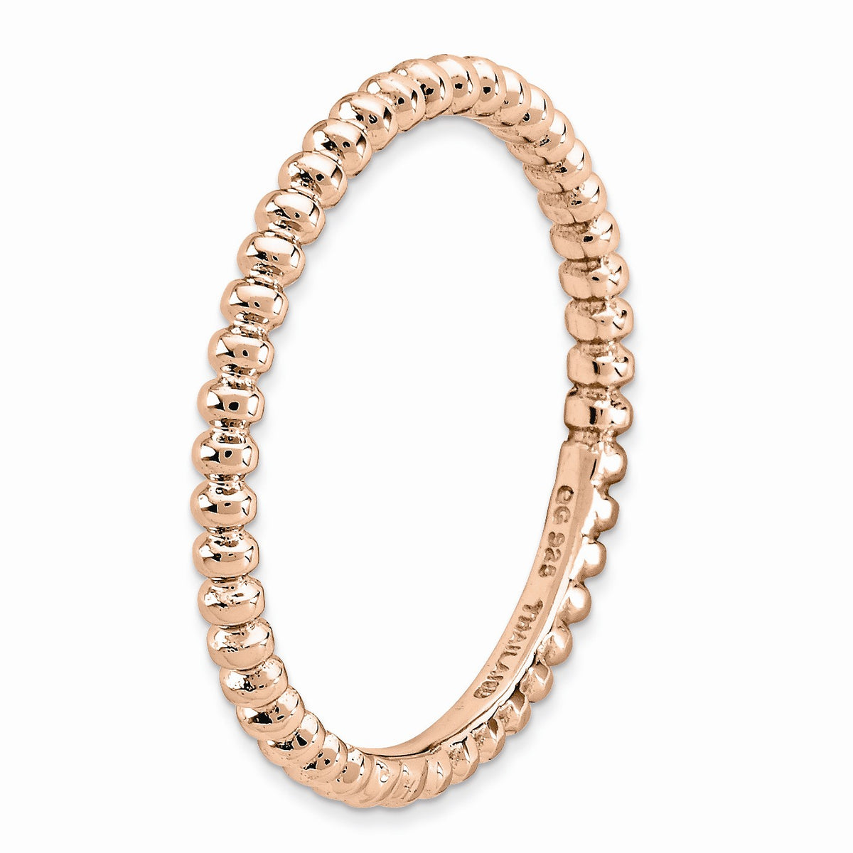 Alternate view of the 2.25mm Stackable 14K Rose Gold Plated Silver Beaded Band by The Black Bow Jewelry Co.