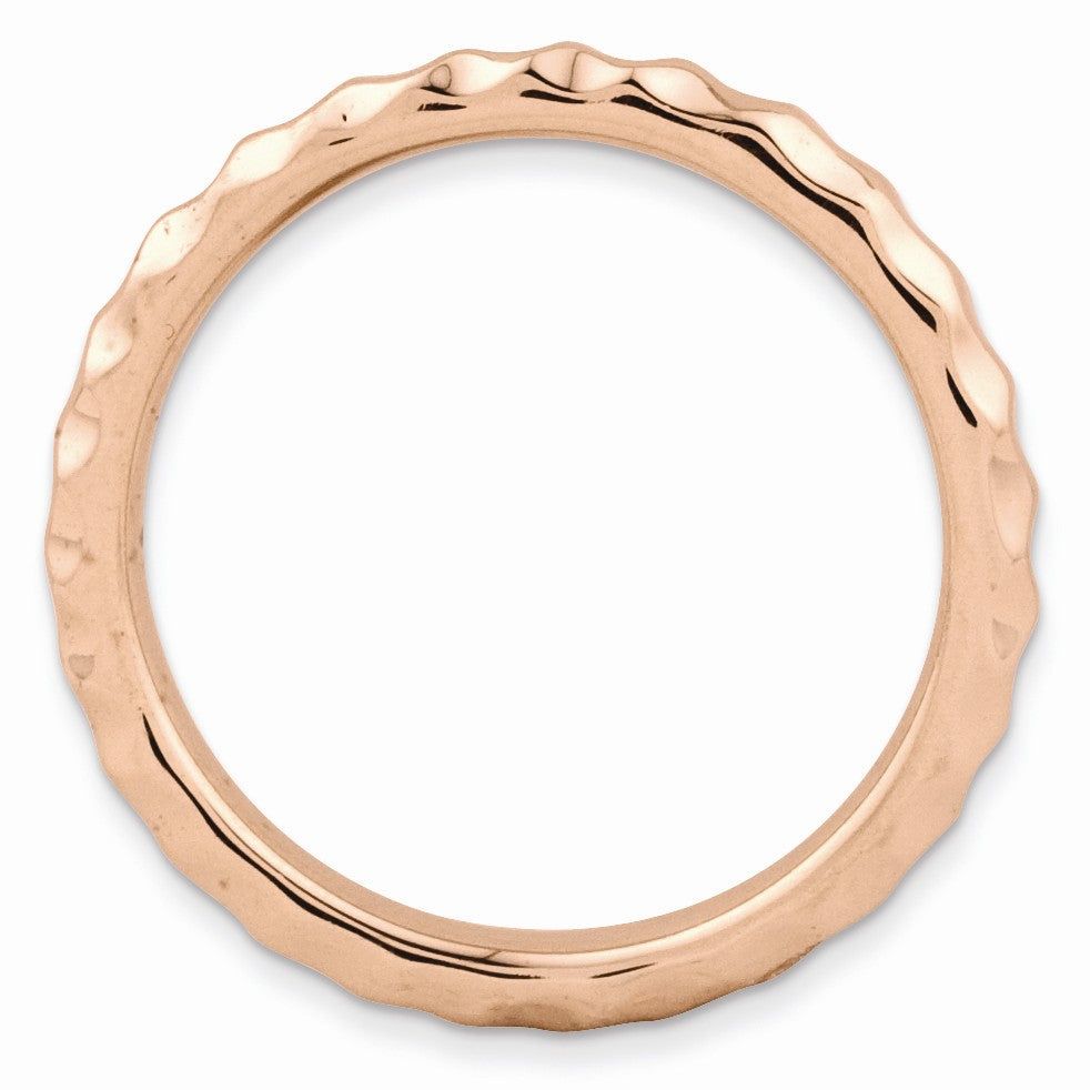 Alternate view of the 2.25mm Stackable 14K Rose Gold Plated Silver Hammered Band by The Black Bow Jewelry Co.