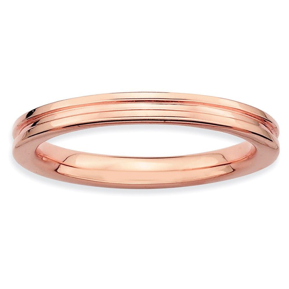 2.25mm Stackable 14K Rose Gold Plated Silver Grooved Band, Item R9564 by The Black Bow Jewelry Co.