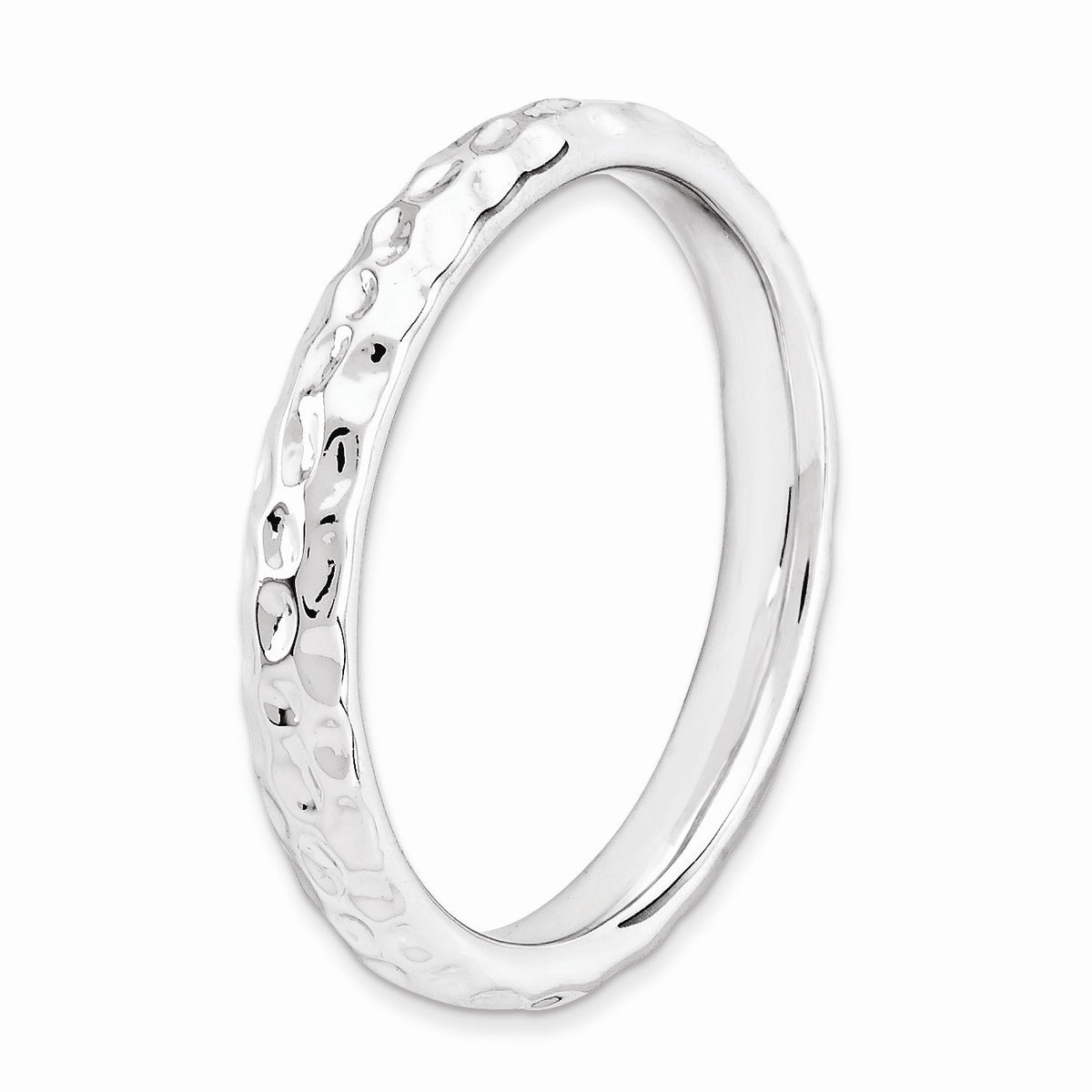 Alternate view of the 3.25mm Stackable Sterling Silver Hammered Band by The Black Bow Jewelry Co.