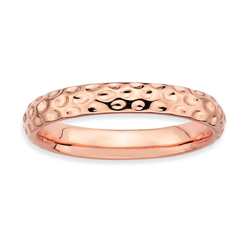 3.25mm Stackable 14K Rose Gold Plated Silver Hammered Band, Item R9572 by The Black Bow Jewelry Co.