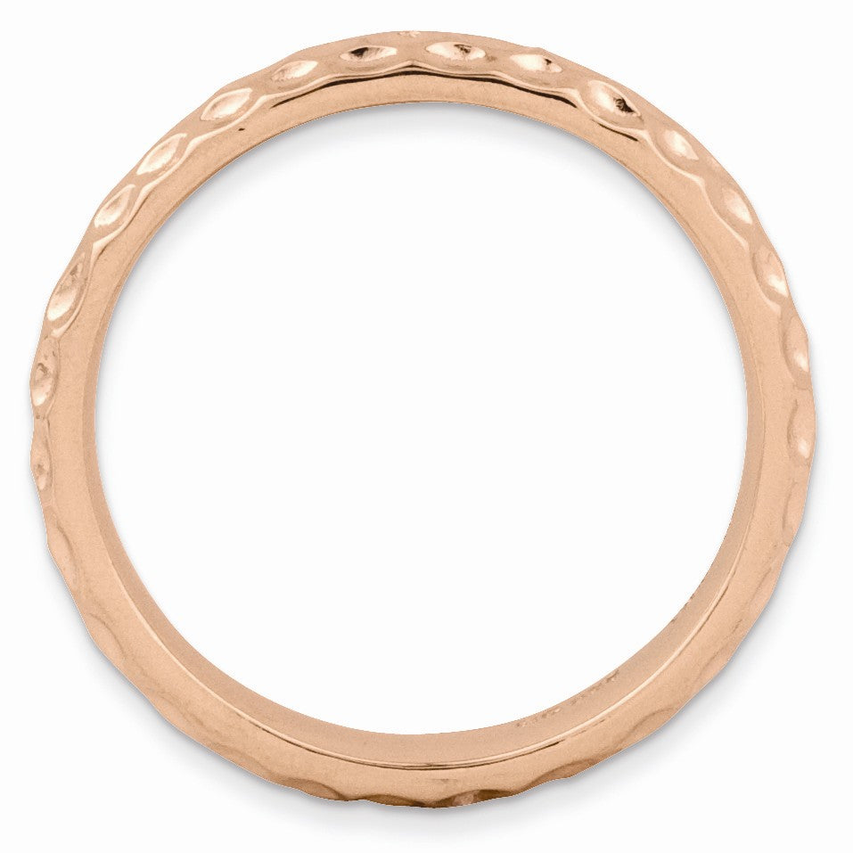 Alternate view of the 3.25mm Stackable 14K Rose Gold Plated Silver Hammered Band by The Black Bow Jewelry Co.