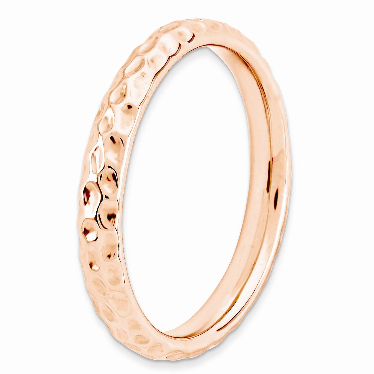Alternate view of the 3.25mm Stackable 14K Rose Gold Plated Silver Hammered Band by The Black Bow Jewelry Co.