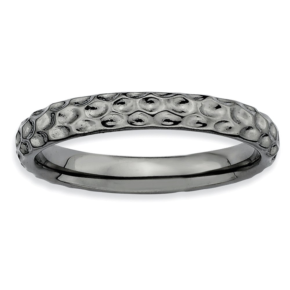 3.25mm Stackable Black Plated Silver Hammered Band, Item R9573 by The Black Bow Jewelry Co.