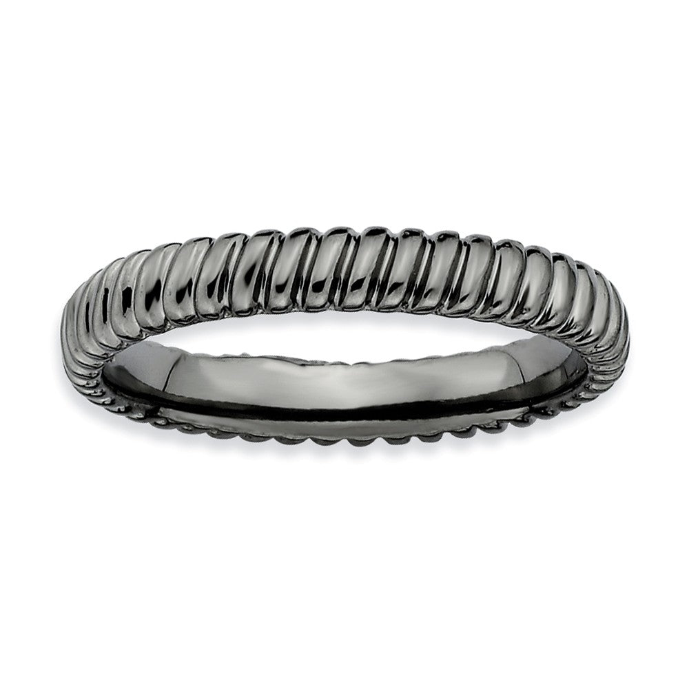 3.25mm Stackable Black Plated Silver Fluted Band, Item R9577 by The Black Bow Jewelry Co.