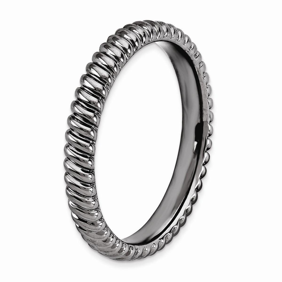 Alternate view of the 3.25mm Stackable Black Plated Silver Fluted Band by The Black Bow Jewelry Co.