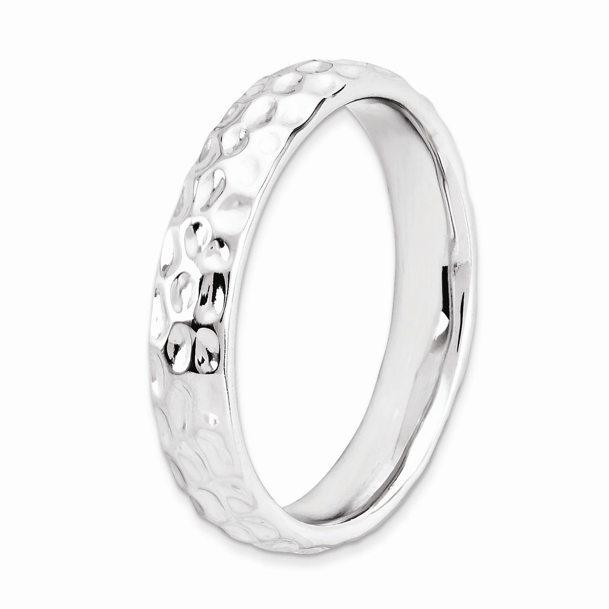 Alternate view of the 4.5mm Stackable Sterling Silver Hammered Band by The Black Bow Jewelry Co.