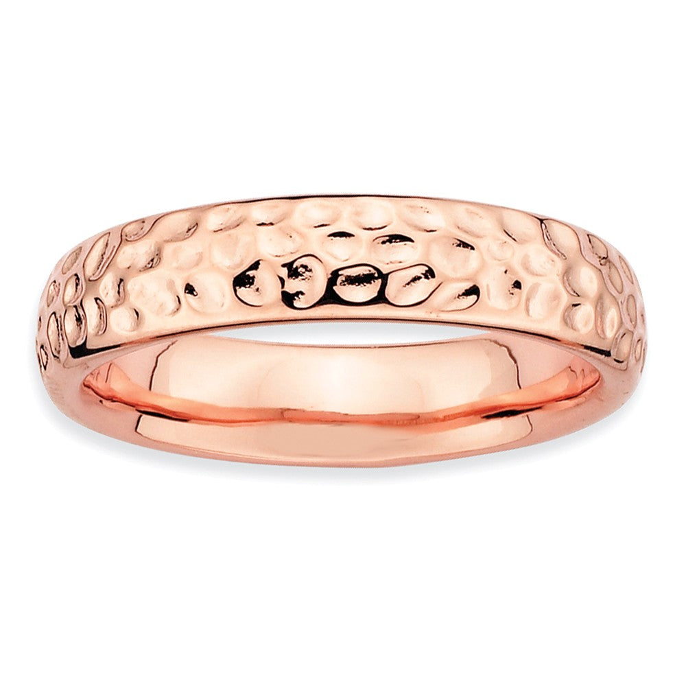 4.5mm Stackable 14K Rose Gold Plated Silver Hammered Band, Item R9580 by The Black Bow Jewelry Co.