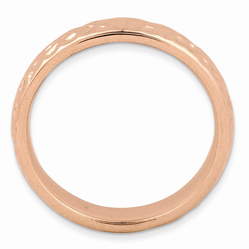 Alternate view of the 4.5mm Stackable 14K Rose Gold Plated Silver Hammered Band by The Black Bow Jewelry Co.