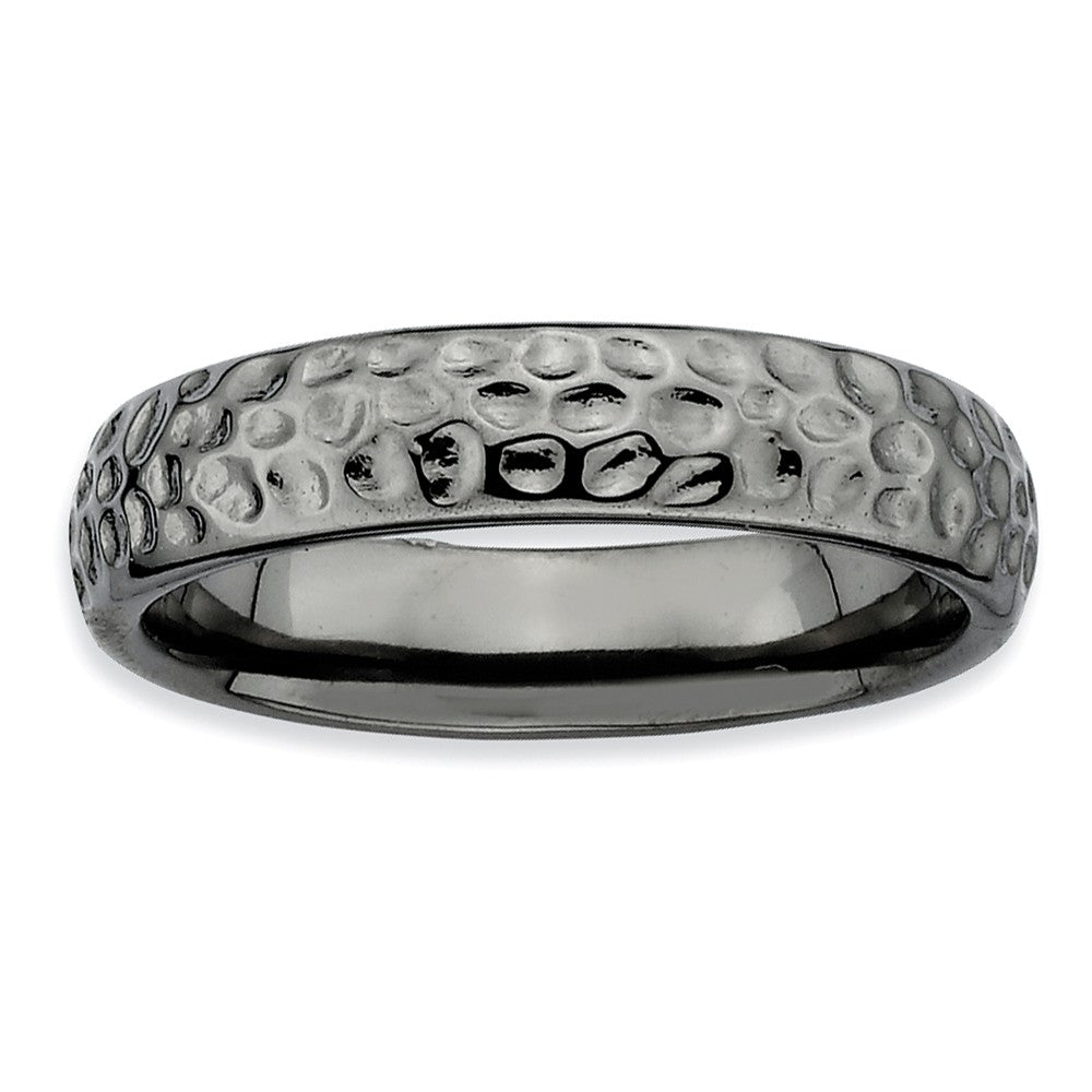 4.5mm Stackable Black Plated Silver Hammered Band, Item R9581 by The Black Bow Jewelry Co.