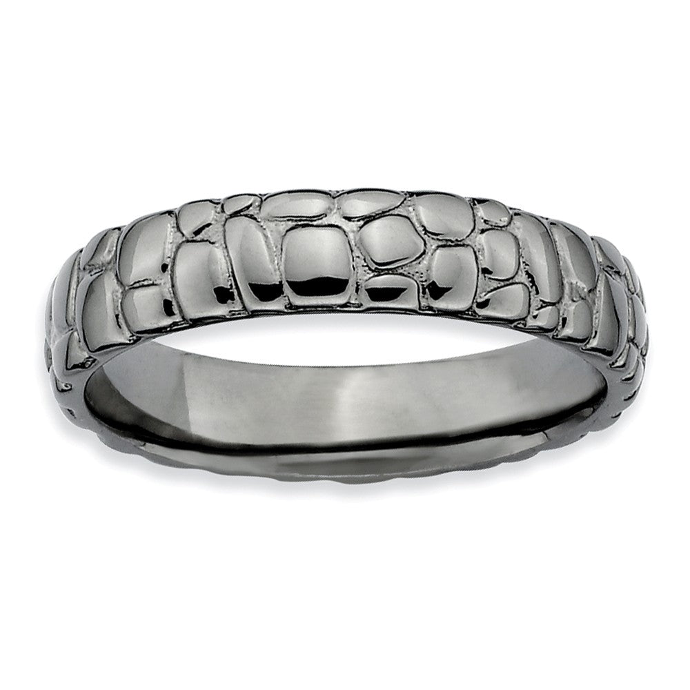 4.5mm Stackable Black Plated Silver Cobblestone Band, Item R9585 by The Black Bow Jewelry Co.