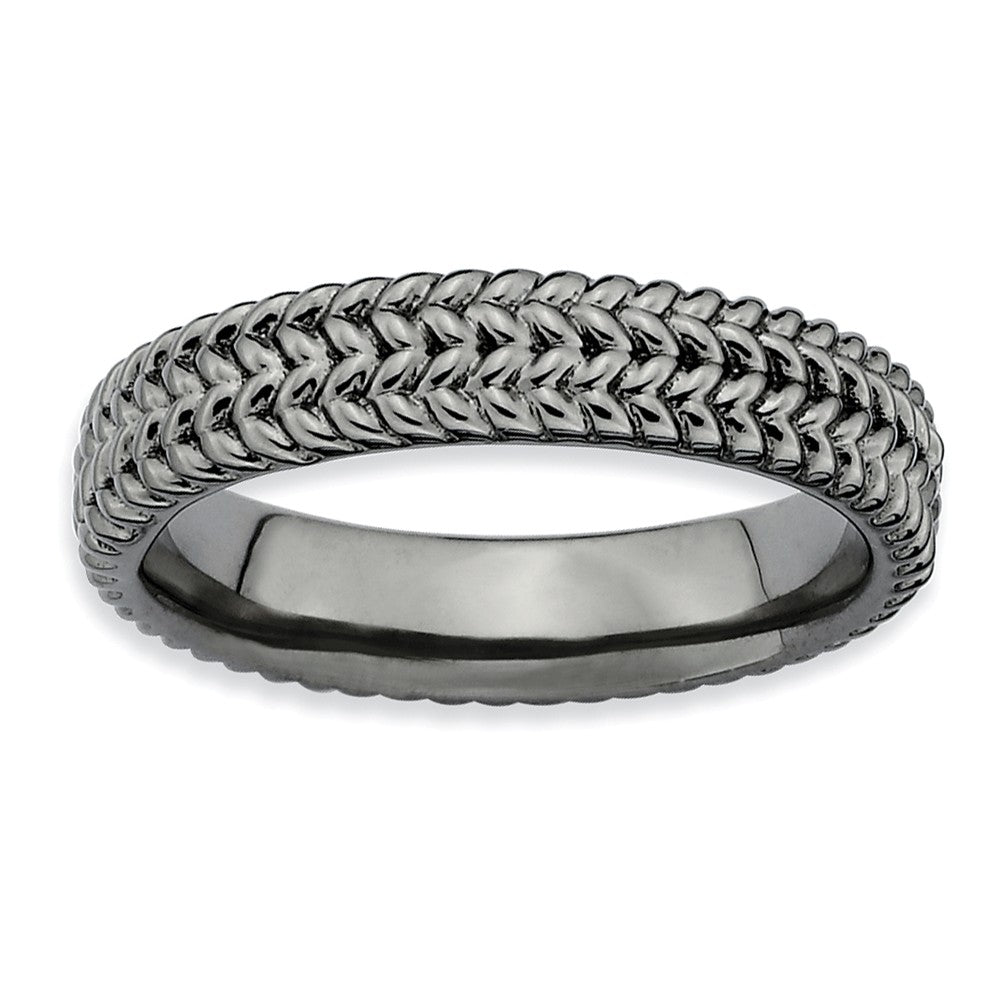 4.5mm Stackable Black Plated Silver Wheat Band, Item R9589 by The Black Bow Jewelry Co.