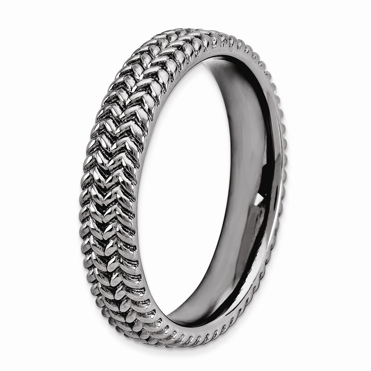 Alternate view of the 4.5mm Stackable Black Plated Silver Wheat Band by The Black Bow Jewelry Co.