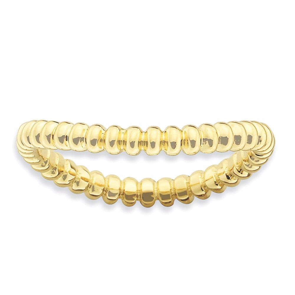 2.25mm Stackable 14K Yellow Gold Plated Silver Curved Beaded Band, Item R9594 by The Black Bow Jewelry Co.