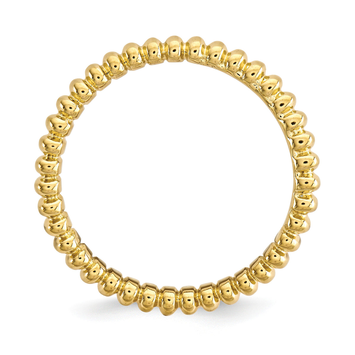 Alternate view of the 2.25mm Stackable 14K Yellow Gold Plated Silver Curved Beaded Band by The Black Bow Jewelry Co.