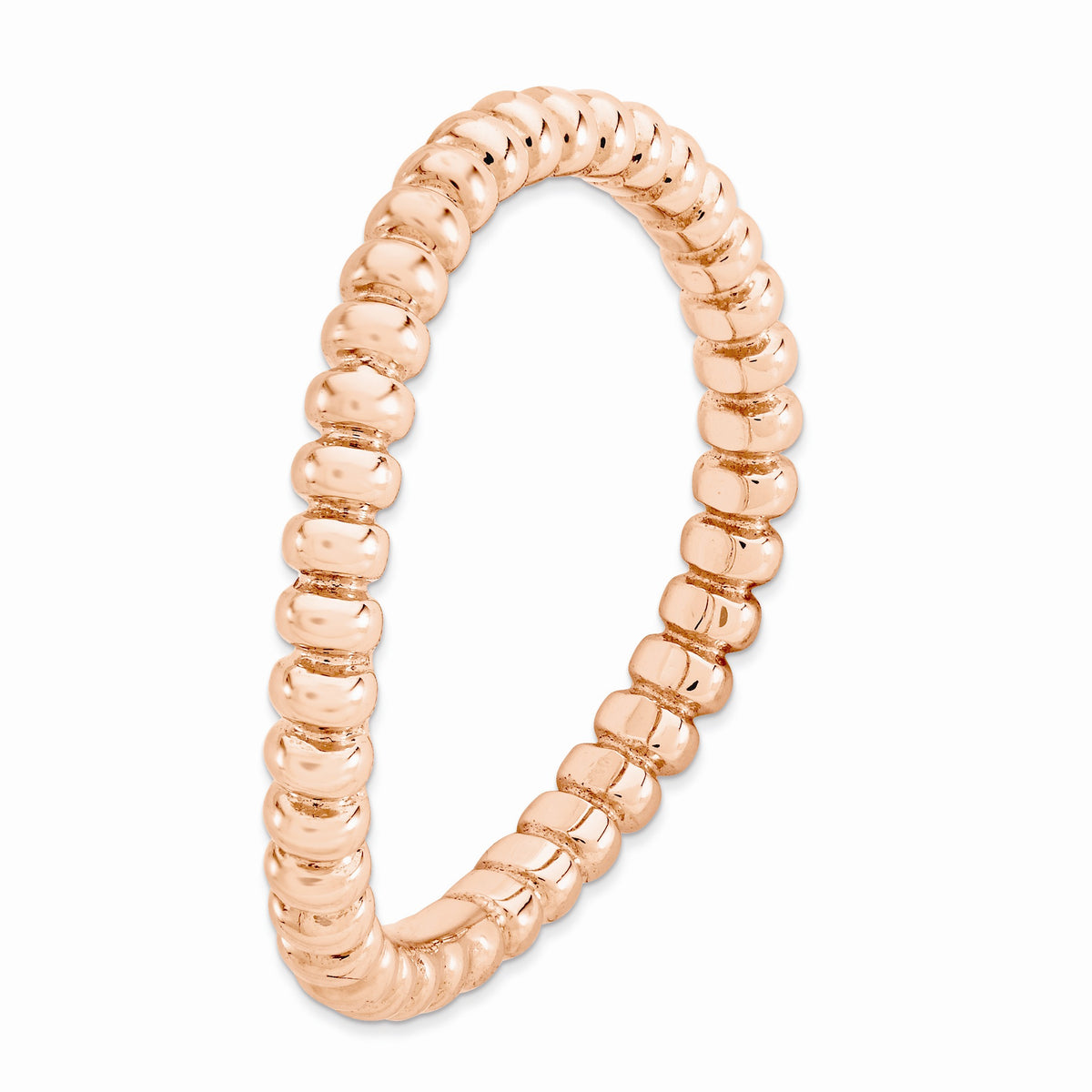 Alternate view of the 2.25mm Stackable 14K Rose Gold Plated Silver Curved Beaded Band by The Black Bow Jewelry Co.