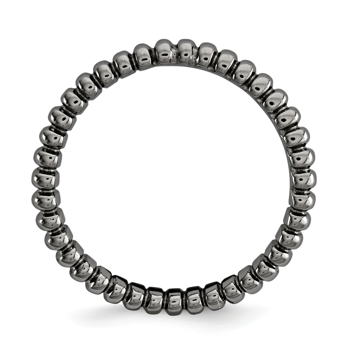Alternate view of the 2.25mm Stackable Black Plated Silver Curved Beaded Band by The Black Bow Jewelry Co.