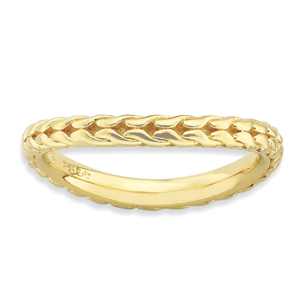 2.25mm Stackable 14K Gold Plated Silver Curved Wheat Pattern Band, Item R9598 by The Black Bow Jewelry Co.