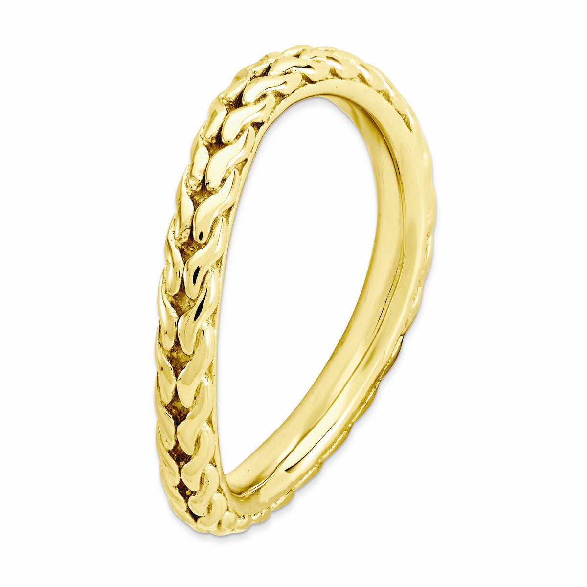 Alternate view of the 2.25mm Stackable 14K Gold Plated Silver Curved Wheat Pattern Band by The Black Bow Jewelry Co.
