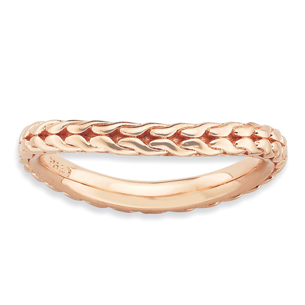 2.25mm Stackable 14K Rose Gold Plated Silver Curved Wheat Design Band, Item R9600 by The Black Bow Jewelry Co.