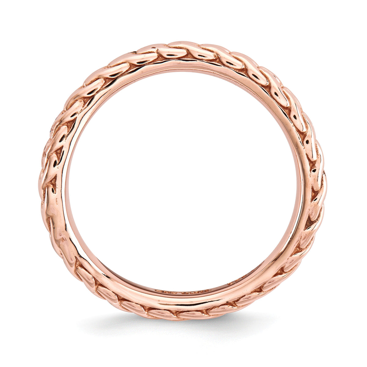 Alternate view of the 2.25mm Stackable 14K Rose Gold Plated Silver Curved Wheat Design Band by The Black Bow Jewelry Co.