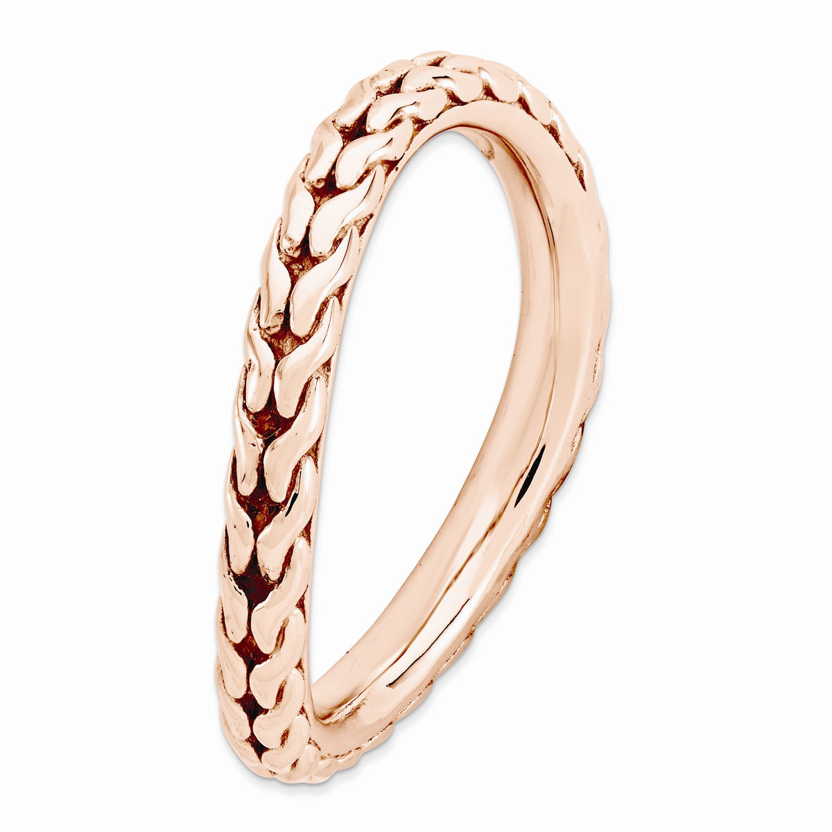 Alternate view of the 2.25mm Stackable 14K Rose Gold Plated Silver Curved Wheat Design Band by The Black Bow Jewelry Co.