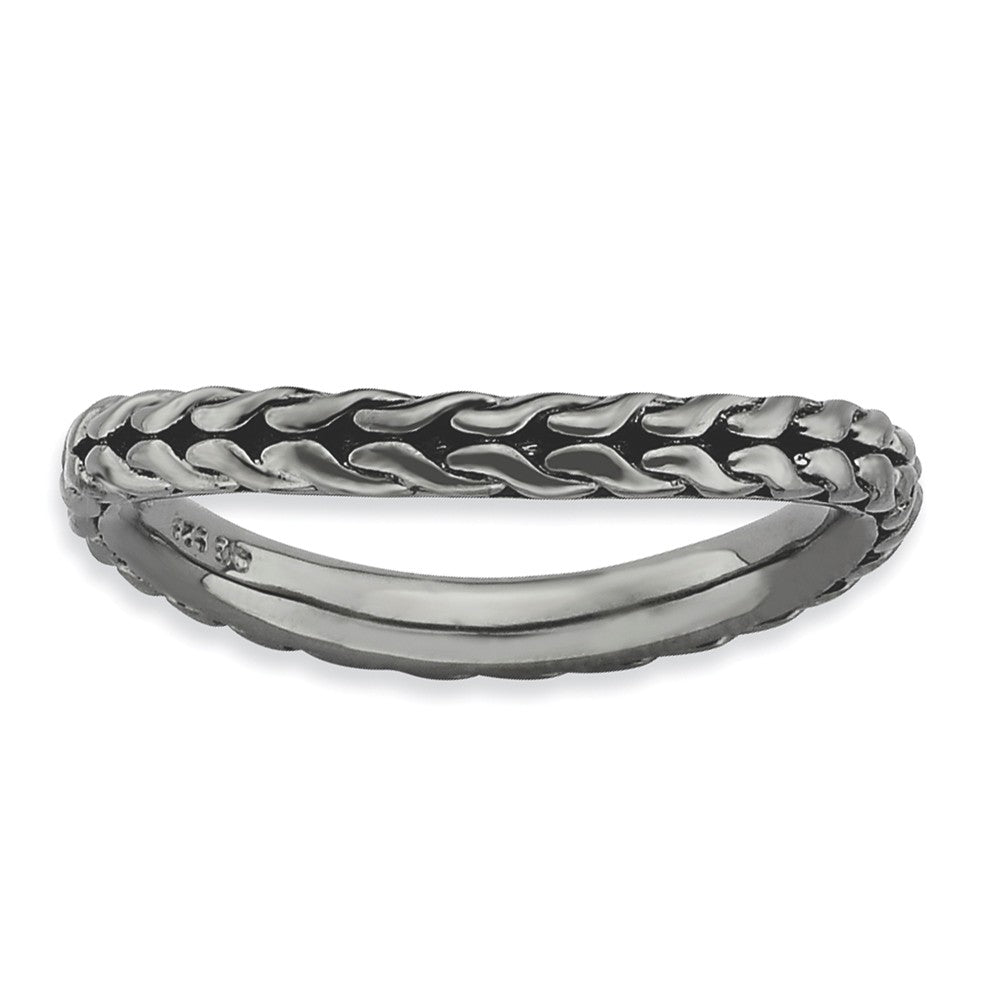 2.25mm Stackable Black Plated Silver Curved Wheat Pattern Band, Item R9601 by The Black Bow Jewelry Co.