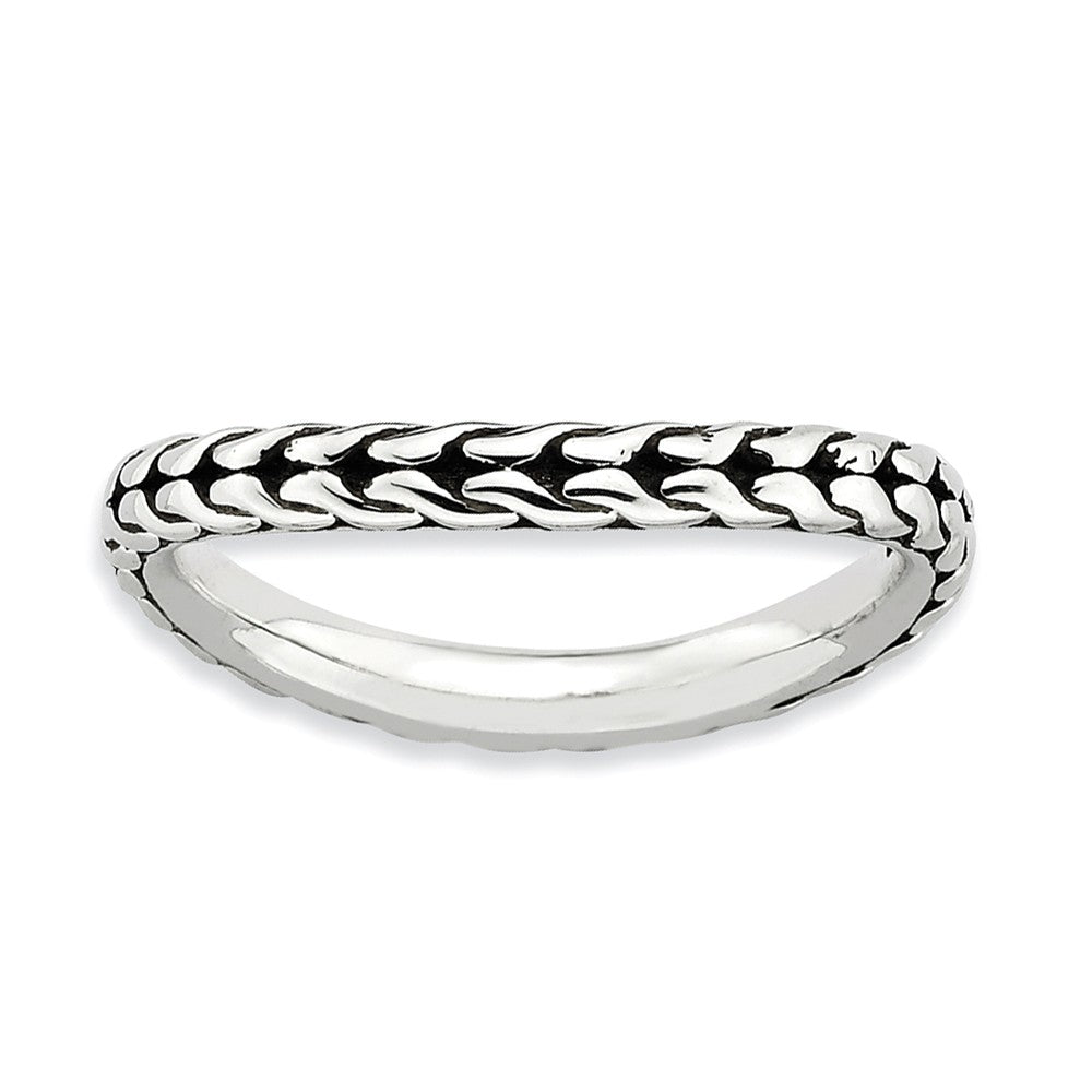 2.25mm Stackable Antiqued Sterling Silver Curved Wheat Pattern Band, Item R9602 by The Black Bow Jewelry Co.