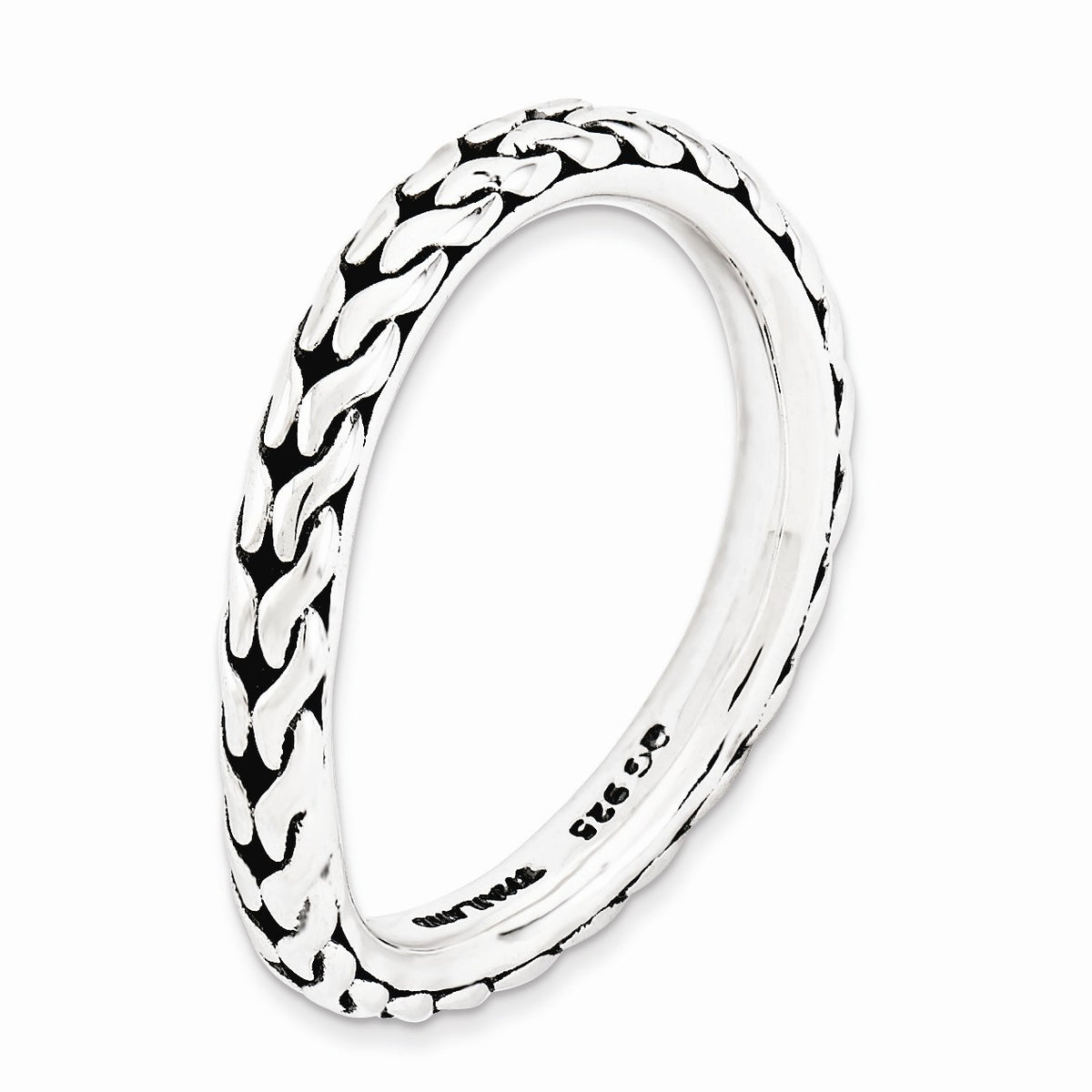 Alternate view of the 2.25mm Stackable Antiqued Sterling Silver Curved Wheat Pattern Band by The Black Bow Jewelry Co.