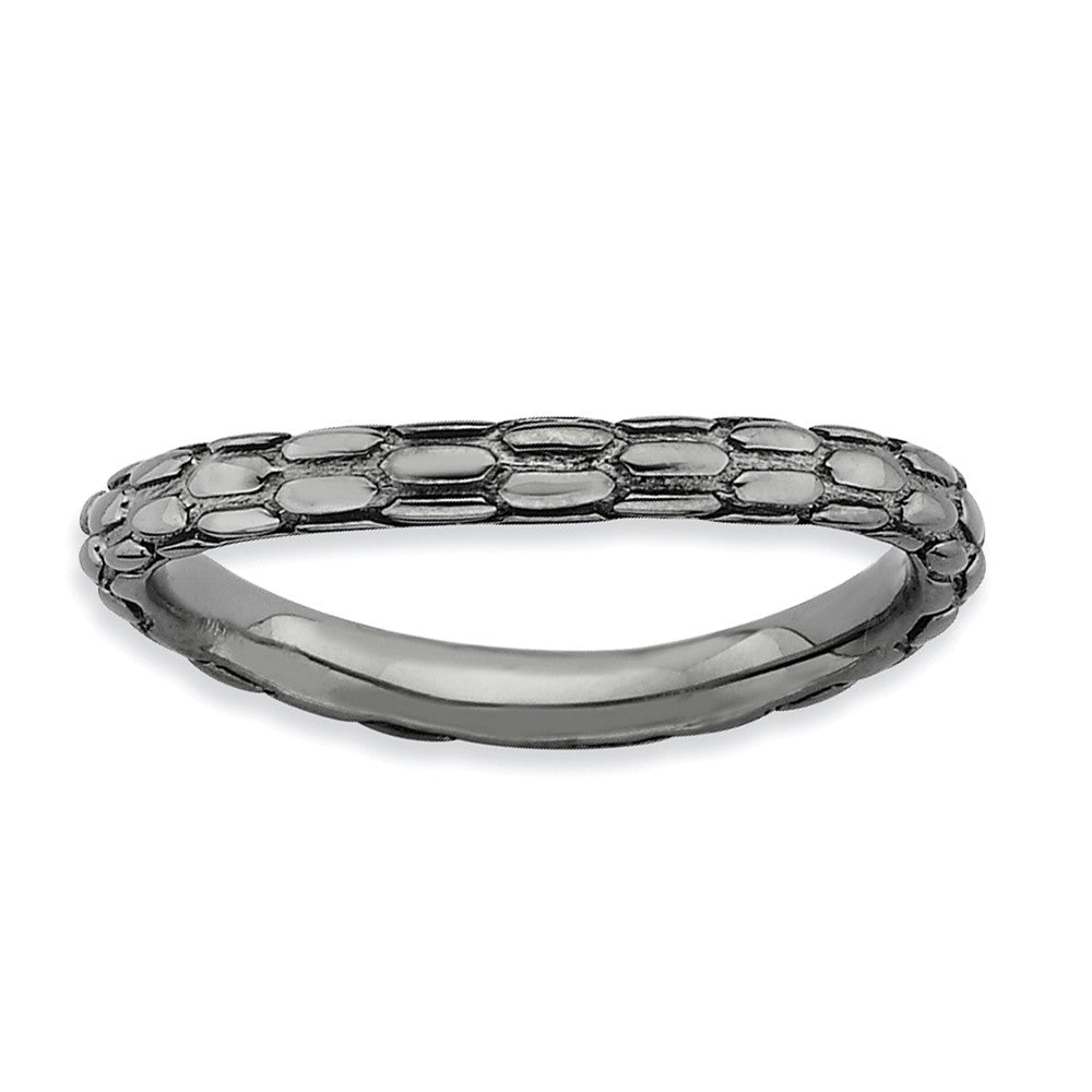 2.25mm Stackable Black Plated Silver Curved Dragon Skin Band, Item R9606 by The Black Bow Jewelry Co.