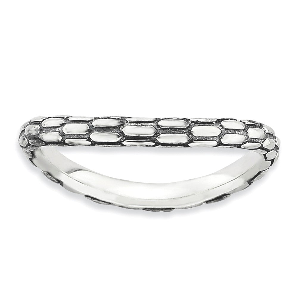 2.25mm Stackable Antiqued Sterling Silver Curved Dragon Skin Band, Item R9607 by The Black Bow Jewelry Co.