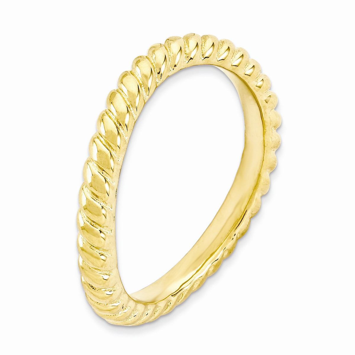 Alternate view of the 2.25mm Stackable 14K Yellow Gold Plated Silver Curved Rope Band by The Black Bow Jewelry Co.