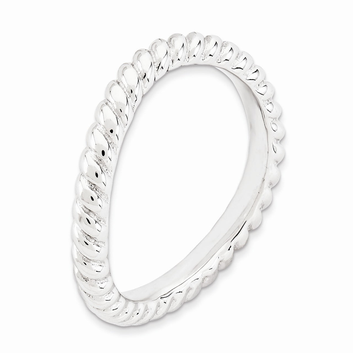 Alternate view of the 2.25mm Stackable Sterling Silver Curved Rope Band by The Black Bow Jewelry Co.