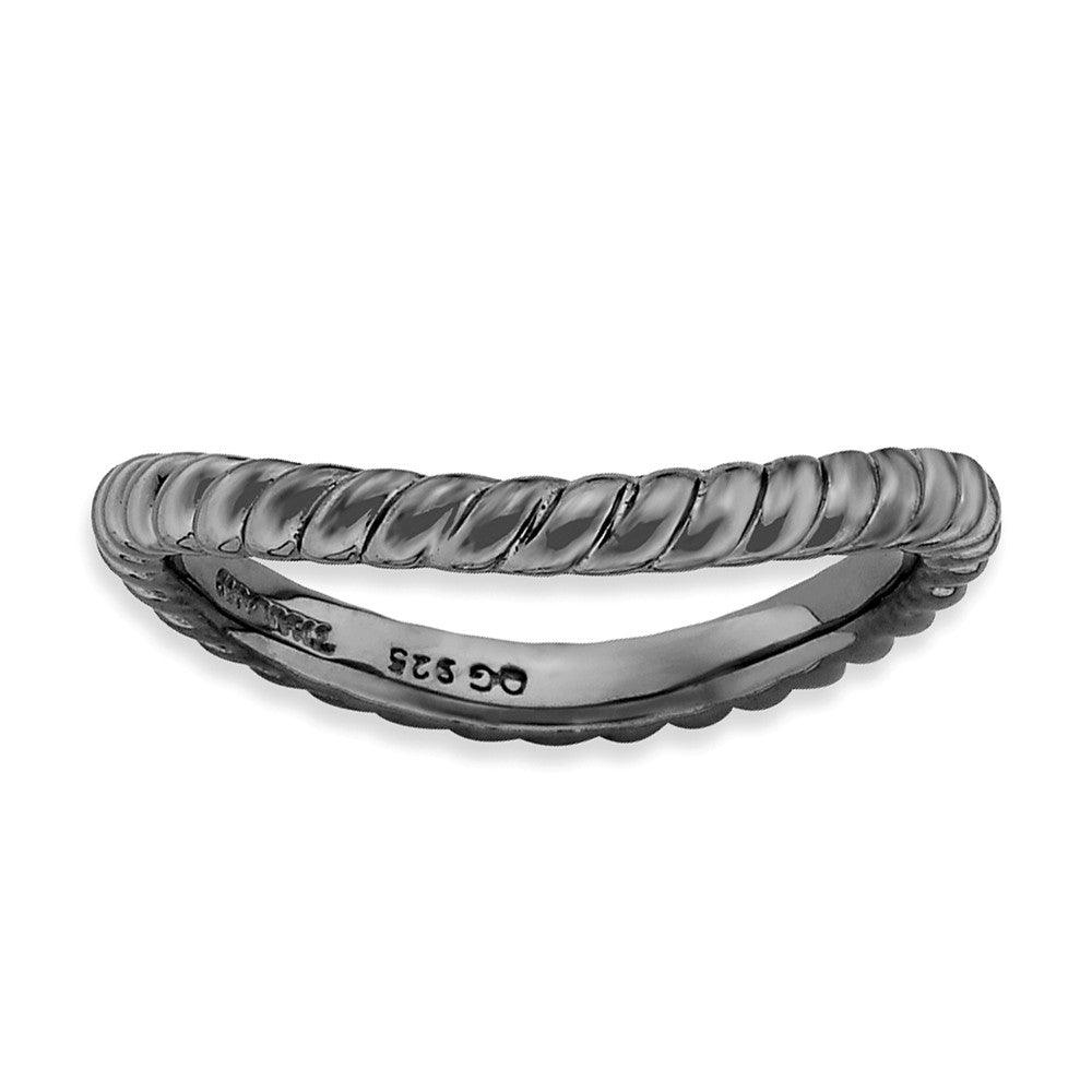 2.25mm Stackable Black Plated Silver Curved Rope Band, Item R9611 by The Black Bow Jewelry Co.