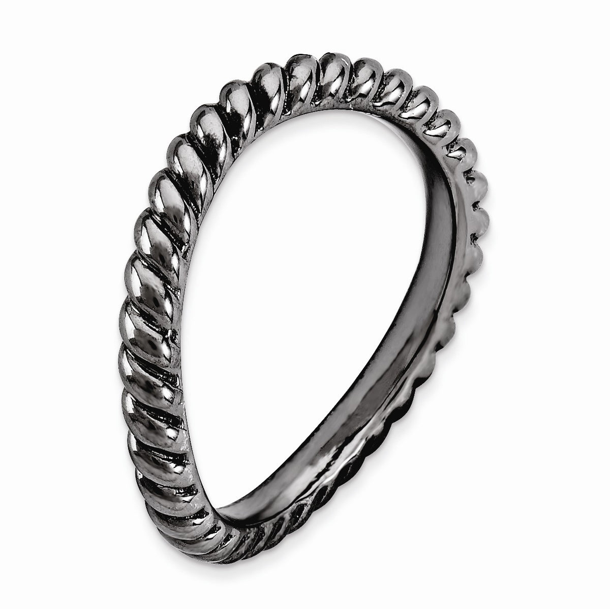 Alternate view of the 2.25mm Stackable Black Plated Silver Curved Rope Band by The Black Bow Jewelry Co.