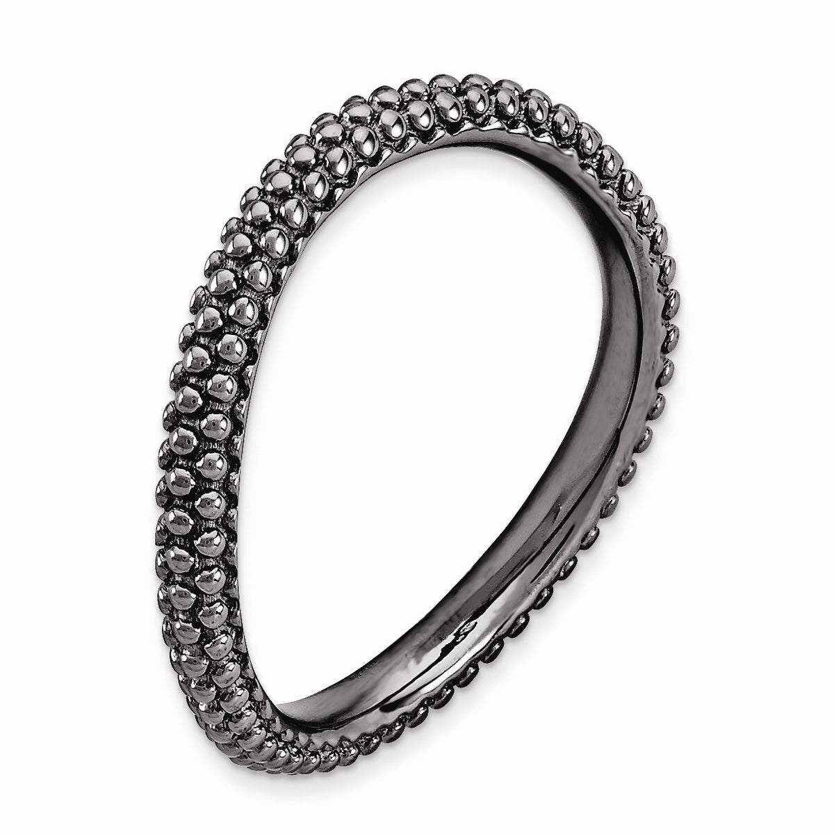 Alternate view of the 2.25mm Stackable Black Plated Silver Curved Band by The Black Bow Jewelry Co.
